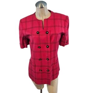 Vintage Kasper ASL Size 10P Pink Double Breaated Blazer Short Sleeve